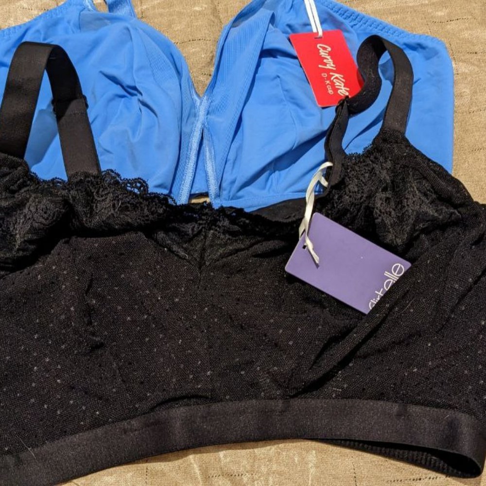 Set of TWO stretchy wireless lounge bras, NWT, Curvy Kate and Flirtelle, 40J/JJ